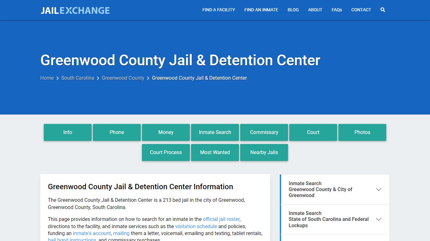 Greenwood County Jail & Detention Center, SC Inmate Search, Information